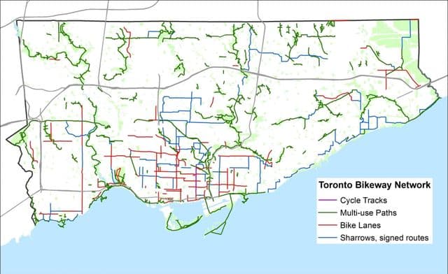 Mapa del carril bici de Toronto
