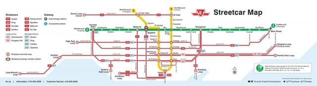Mapa de las estaciones de tranvía de Toronto