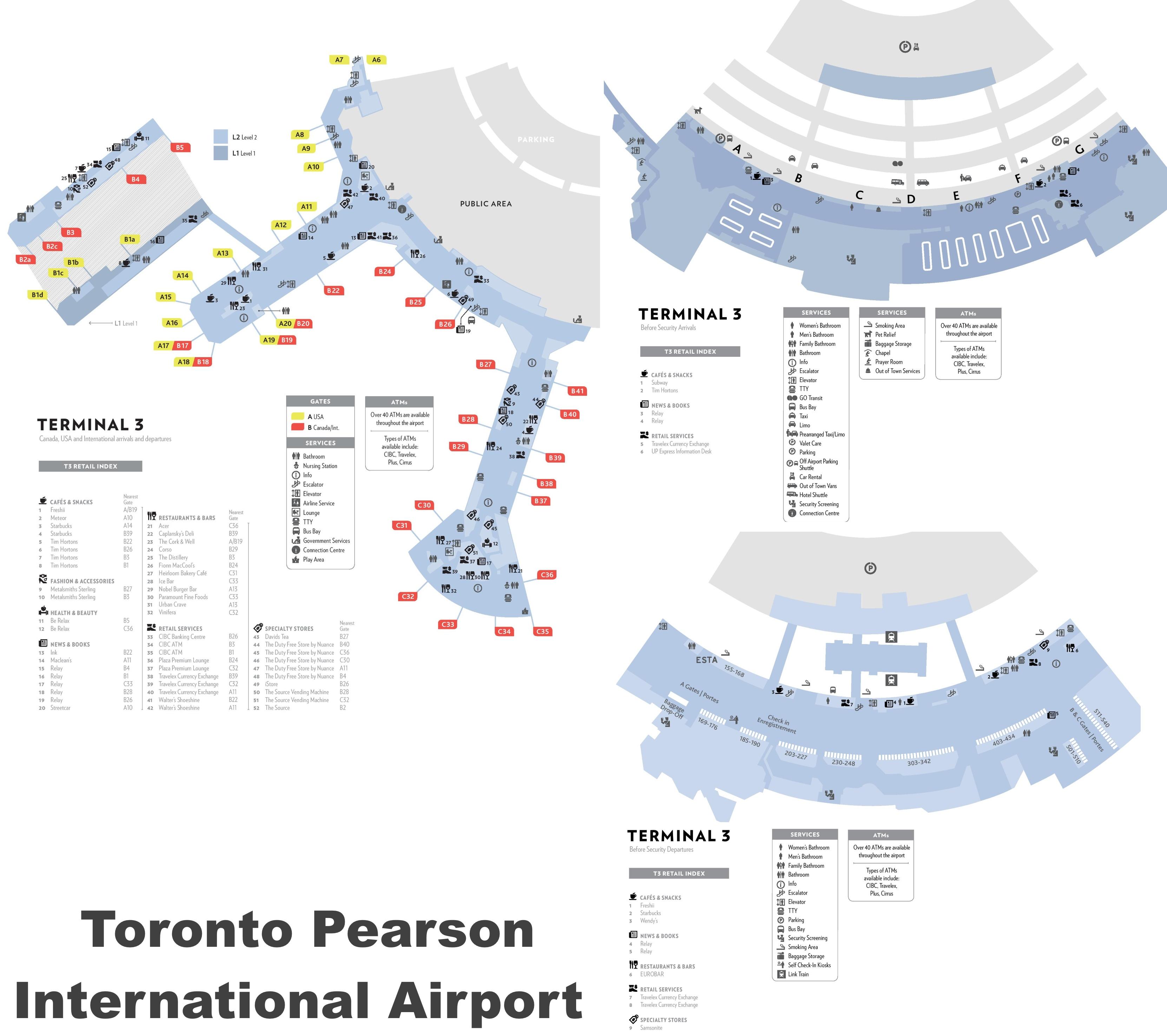 Mapa del aeropuerto de Toronto: terminales y puertas del aeropuerto de ...