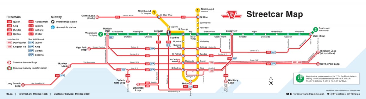 Mapa de las estaciones de tranvía de Toronto