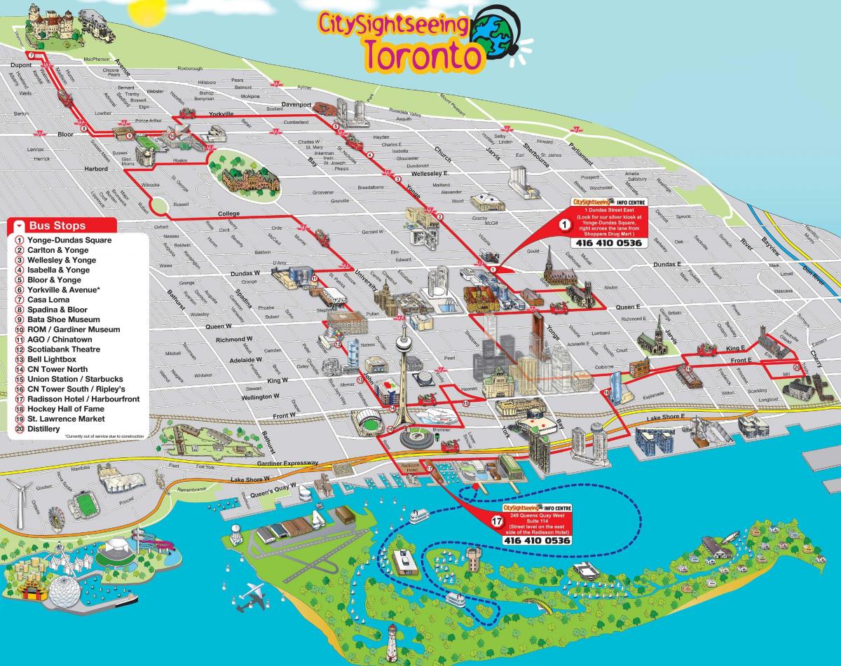 Mapa de excursiones de Toronto Hop On Hop Off