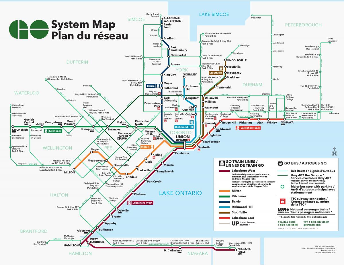 Mapa de las estaciones de tren de Toronto